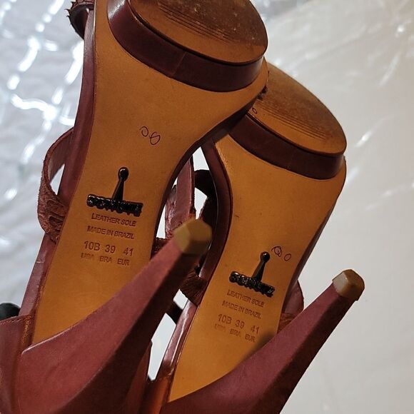 SCHUTZ  Red Leather Strappy Heeled Sandals - Picture 9 of 13